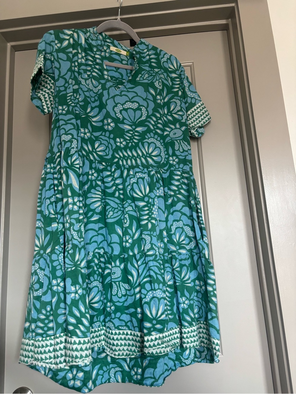 Floral Green & Teal Tiered Dress